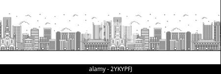 Seamless pattern with outline Incheon South Korea City Skyline with Modern Buildings Isolated on White. Vector Illustration. Incheon Cityscape. Stock Vector