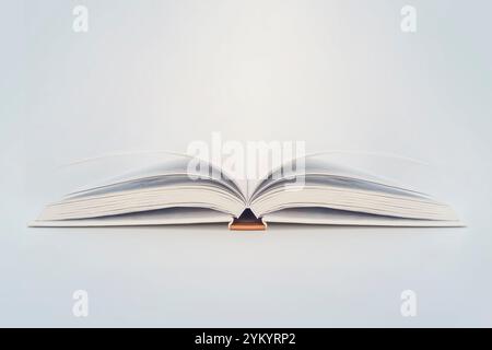 Open book of blank pages on a blue background. copy space Stock Photo