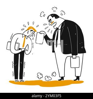 Angry boss, manager, complaining employee office worker, by pointing at his face in anger emotion. Hand drawn sketching style, Vector illustration in Stock Vector