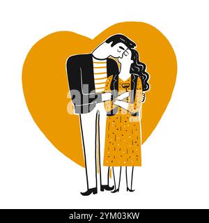 Couples kiss. Hand drawing line art doodle style isolated on white background Stock Vector