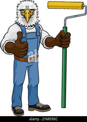 Eagle Painter Decorator Paint Roller Mascot Man Stock Vector