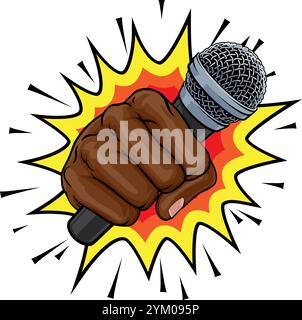 Microphone Fist Hand Explosion Pop Art Cartoon Stock Vector