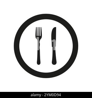 Plate With Fork And Knife Silhouette Icon, Lunch Menu For Healthy Dining Concept. Isolated Vector Illustration Stock Vector