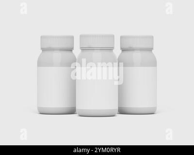 Front View White Blank Plastic Medicine Bottle 3D Mockup Stock Photo