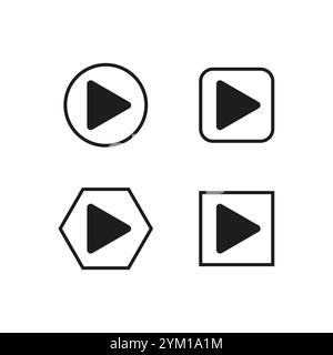 Play button icons. Simple multimedia symbols. Minimal vector play signs. Geometric button set. Stock Vector