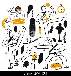Activities of people who are playing various sports, Hand drawn vector Illustration doodle line art style. Stock Vector