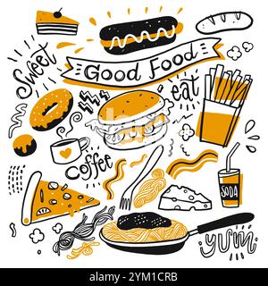 Set of coffee equipment, Hand drawn vector Illustration doodle line art style. Stock Vector