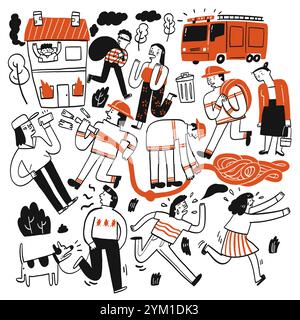 The element hand drawn of Fire fighting, Vector Illustration doodle style. Stock Vector