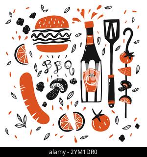 The element hand drawn of BBQ, Vector Illustration doodle style. Stock Vector