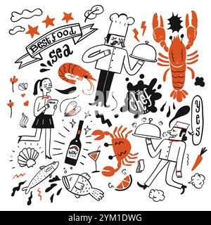 The element hand drawn of Fire fighting, Vector Illustration doodle style. Stock Vector