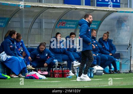 Theodoros Dedes (TSG Hoffenheim, Trainer), GER, TSG 1899 Hoffenheim vs VfL Wolfsburg, Google Pixel Frauen Bundesliga, 9. Spieltag, Saison 2024/2025, 09.11.2024  DFB regulations prohibit any use of photographs as image sequences and/or quasi-video  Foto: Eibner-Pressefoto/Michael Memmler Stock Photo