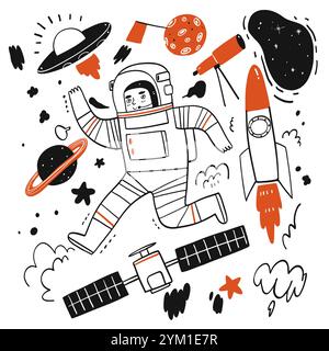 Hand drawn elements of stories about space or astronaut, Vector Illustration Stock Vector