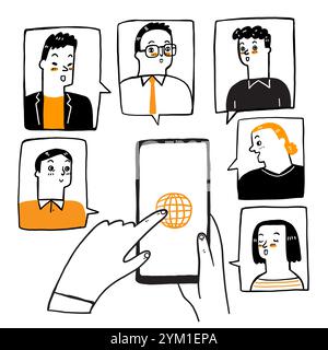 Illustrations doodle concept video conference. online meeting work form home. Vector illustrate. Stock Vector