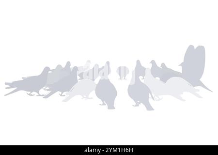 Silhouette of doves sitting in a circle isolated on white background. Vector illustration Stock Vector