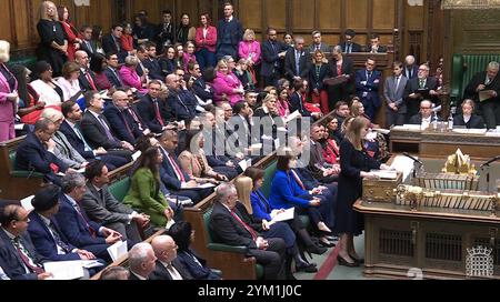 Screen grab of Deputy Prime Minister Angela Rayner speaking during Prime Minister's Questions in the House of Commons, London. Picture date: Wednesday November 20, 2024. Stock Photo