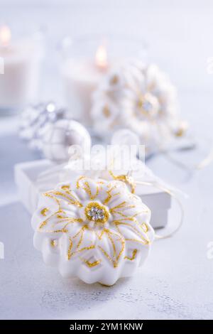 Christmas ornaments in white and blue tone Stock Photo