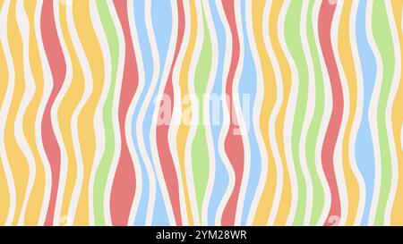 Seamless Vertical Wave Striped Pattern with Tropical Color. Abstract Curved Lines Background. Stock Vector