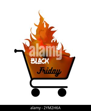 Black Friday shopping cart with fire. Vector illustration. Designs for logo, posters Stock Vector