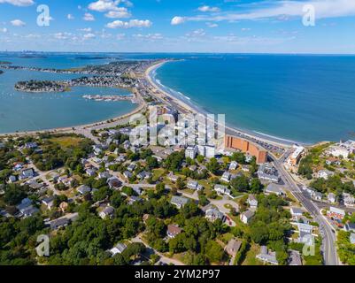 Atlantic district aerial view along the coast near Nantasket Beach in historic town center of Hull, Massachusetts MA, USA. Stock Photo