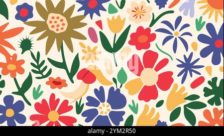 Abstract Course Florals. Whimsical and Non Traditional Floral Patterns with Unconventional Colors and Shapes for Unique Art Projects Stock Vector
