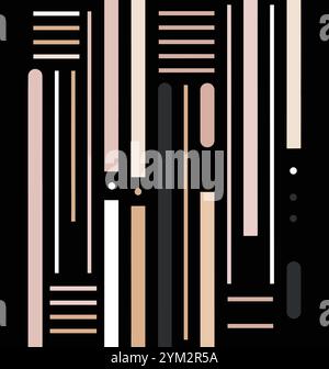 Abstract Black and White Line Art on Black Background Vector. Repetitive Design in Light Pink and Dark Beige Stock Vector