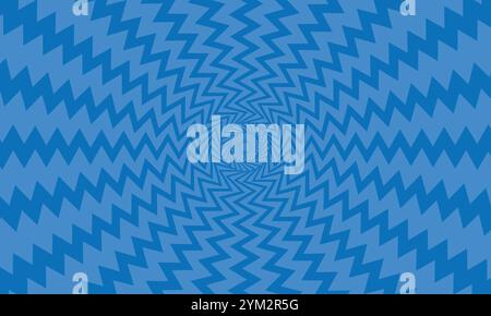 Abstract Geometric Pattern with Blue Zigzag Lines and Central Circular Motif. Hypnotic Vortex Illusion of Swirling Blue Zigzags Creates a Mesmerizing Stock Vector