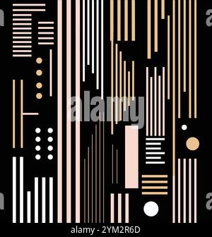 Abstract Black and White Line Art on Black Background Vector. Repetitive Design in Light Pink and Dark Beige Stock Vector