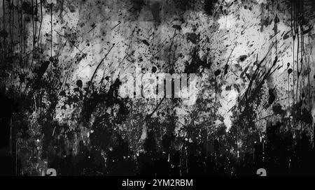 Abstract Illustration, Black and White Distressed Background with Dark Spots, Scratches, and Lines Stock Vector