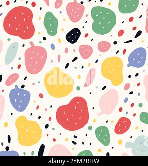 apple seamless pattern vector graphic design, in the style of helen frankenthaler, pointillist tiny dots, flat and graphic, jean arp, soft colors Stock Vector