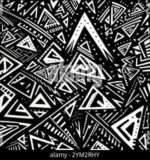 Arrows in Triangle Shapes Black and White Pattern. Bold Swirling Vortex-Inspired Geometric Design. Modern Minimalist Abstract Art Stock Vector