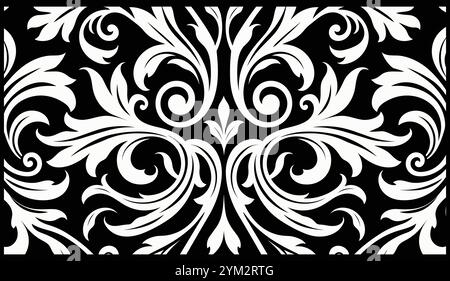 old vintage black and white scroll pattern vector, in the style of ceramic, 1970–present, precisionist art, phoenician art, pattern designs Stock Vector