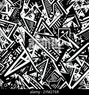 Arrows in Triangle Shapes Black and White Pattern. Bold Swirling Vortex-Inspired Geometric Design. Modern Minimalist Abstract Art Stock Vector
