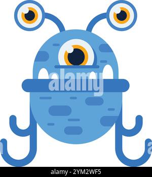Cute alien cartoon with three eyes and antennas smiling playfully, perfect for kids entertainment and education. Ideal for stickers, logos, and more Stock Vector