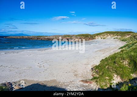 Golden sands of Struan beach (Traigh Bhousd) on west coast of Isle of Coll, Inner Hebrides, Scotland, UK Stock Photo