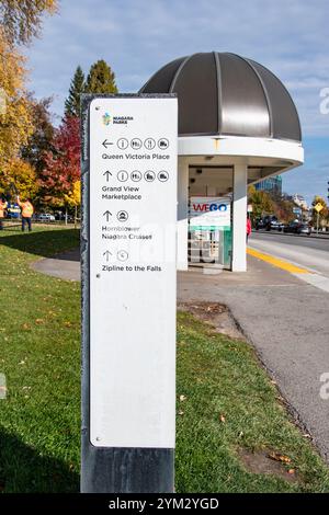 Directional sign on Niagara River Parkway in Niagara Falls, Ontario, Canada Stock Photo