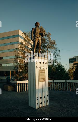 Anchorage, Alaska, USA - 30 September 2024 View of the Captain James Cook Monument in Resolution Park. High quality photo Stock Photo