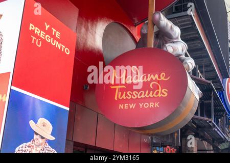 Madame Tussauds Wax Museum sign on the building located on 42nd Street in the Times Square, New York City. Stock Photo