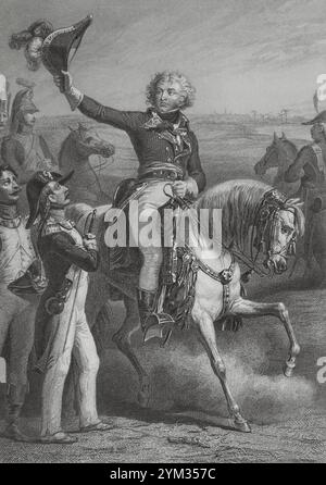 Jean-Baptiste Kléber (1753-1800). French general. He took part in the Egyptian campaign. Kléber at the Battle of Heliopolis, 20 March 1800. Drawing by Eugène Charpentier. Engraving by Vallot. 'Histoire du Consulat et de l'Empire' (History of the Consulate and the Empire of France under Napoleon), by A. Thiers. Volume II. Published in Paris, 1847. Stock Photo