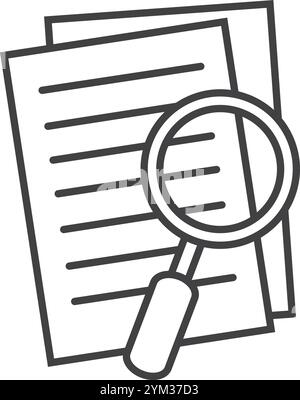Magnifying glass hovering over documents, symbolizing audit, investigation, research, analysis, due diligence, and document review Stock Vector