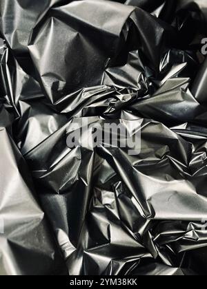 full frame abstract background of crumpled black Stock Photo