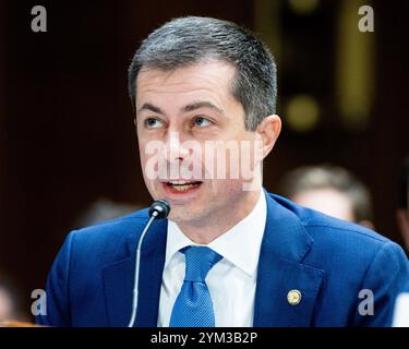 Washington, United States. 20th Nov, 2024. U.S. Secretary of Transportation Pete Buttigieg speaking at a Senate Appropriations Committee hearing at the U.S. Capitol in Washington, DC. (Photo by Michael Brochstein/Sipa USA) Credit: Sipa USA/Alamy Live News Stock Photo