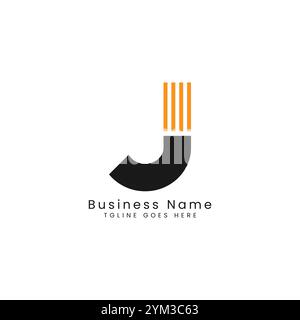 J Letter Stock Illustration with Geometric Lines Vector Logo. Alphabet J in Half Solid Half Lines Style Stock Vector