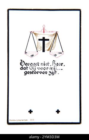 Vintage 1940's Dutch Remembrance Prayer Card Depicting Weighing Scales Stock Photo