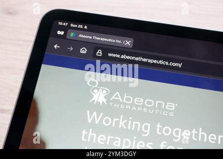 OSTRAVA, CZECHIA - AUGUST 25, 2024: Website of Abeona Therapeutics company on electronic device screen Stock Photo