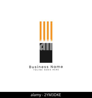 I Letter Stock Illustration with Geometric Lines Vector Logo. Alphabet I in Half Solid Half Lines Style Stock Vector