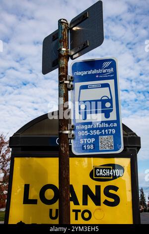 Bus stop 198 sign on Victoria Avenue in Niagara Falls, Ontario, Canada ...