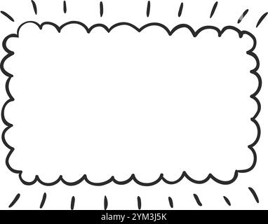 Hand drawn shining rectangular thought bubble with scalloped edges is waiting to be filled with ideas, quotes, or dialogue Stock Vector