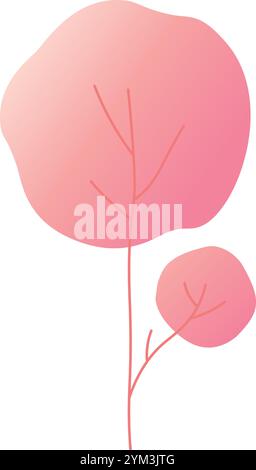 Minimalist illustration featuring a stylized pink tree with a rounded crown, evoking a sense of simplicity and tranquility against a clean white Stock Vector