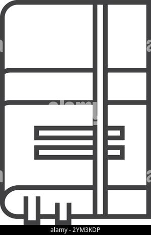 Simple line icon representing a closed book with a bookmark ribbon, showing lines of text, ideal for educational or literary concepts Stock Vector
