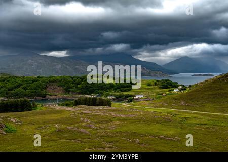 Rural Landscape At Village Ardheslaig On Applecross Peninsula At The Atlantic Coast Of The Highlands Of Scotland, UK Stock Photo